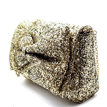Glittery Bow Accent Clutch Shoulder Bag