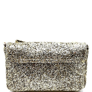 Glittery Bow Accent Clutch Shoulder Bag