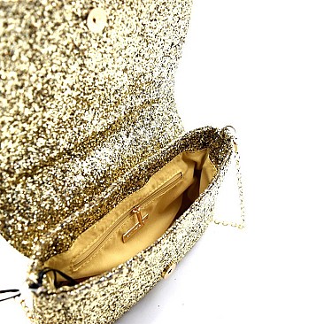 Glittery Bow Accent Clutch Shoulder Bag