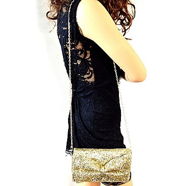 Glittery Bow Accent Clutch Shoulder Bag