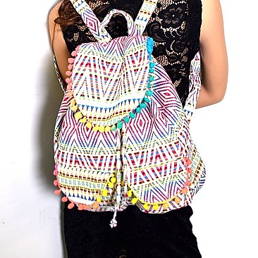 PP6468-LP Colorful Aztec Pattern Bohemian Drawstring Backpack