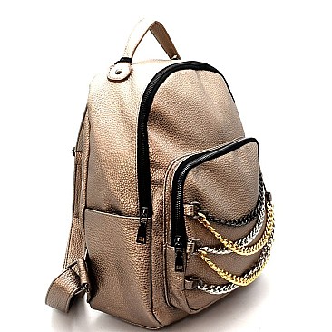 PP6478-LP Chain Accent Front Pocket Fashion Backpack