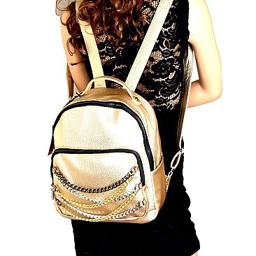 PP6478-LP Chain Accent Front Pocket Fashion Backpack