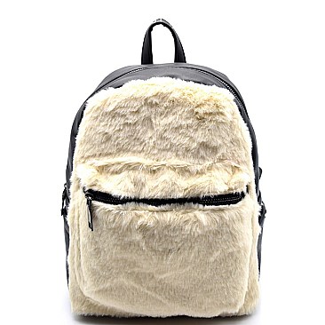 PP6502-LP Fur Accent Front Pocket Fashion Backpack