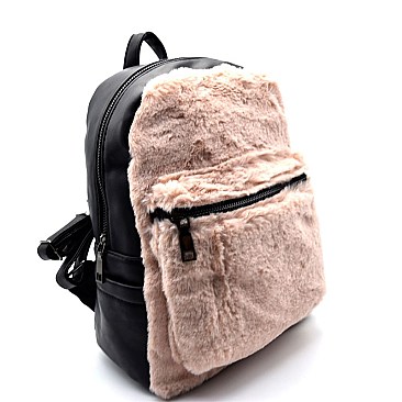 PP6502-LP Fur Accent Front Pocket Fashion Backpack