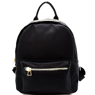 Front Pocket Faux-Leather Backpack