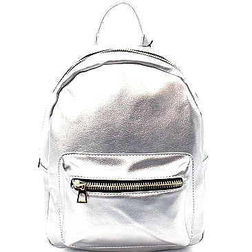 Front Pocket Faux-Leather Backpack