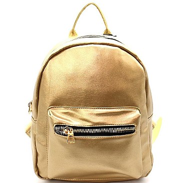 Front Pocket Faux-Leather Backpack