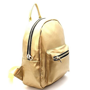Front Pocket Faux-Leather Backpack