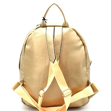 Front Pocket Faux-Leather Backpack