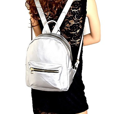 Front Pocket Faux-Leather Backpack