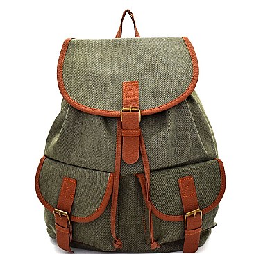 PP6595-LP Two-Tone Canvas Drawstring Fashion Backpack