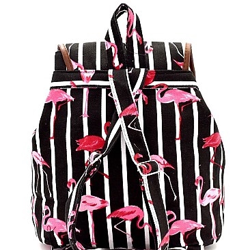 Flamingo Print Pinstriped Canvas Novelty Backpack MH-PP6752