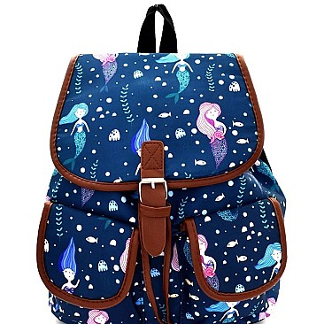 Mermaid Print Canvas Novelty Backpack MH-PP6753