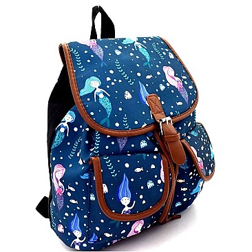 Mermaid Print Canvas Novelty Backpack MH-PP6753