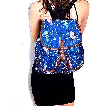 Mermaid Print Canvas Novelty Backpack MH-PP6753