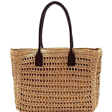 Knitted Straw Two-Tone Oversized Shopper Tote