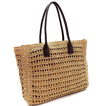 Knitted Straw Two-Tone Oversized Shopper Tote