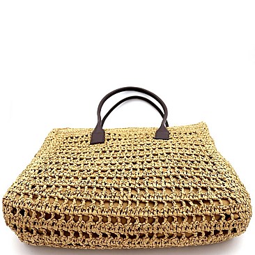 Knitted Straw Two-Tone Oversized Shopper Tote