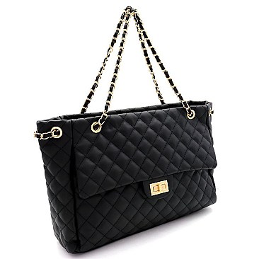 Turn-Lock Quilted Large Tote
