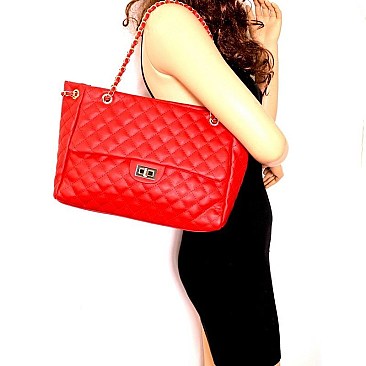Turn-Lock Quilted Large Tote