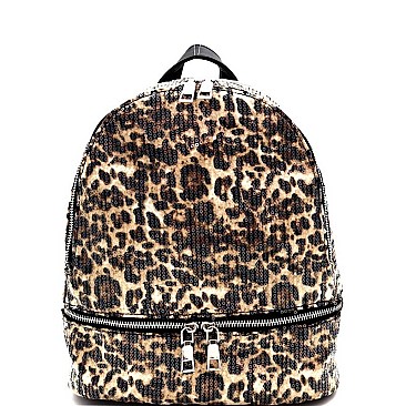 Leopard Print Sequin Backpack