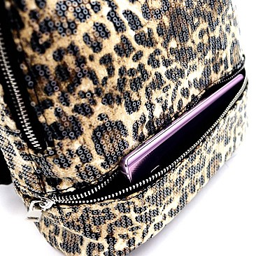 Leopard Print Sequin Backpack