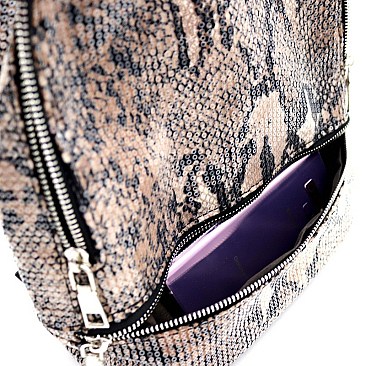 Snake Print Sequin Backpack