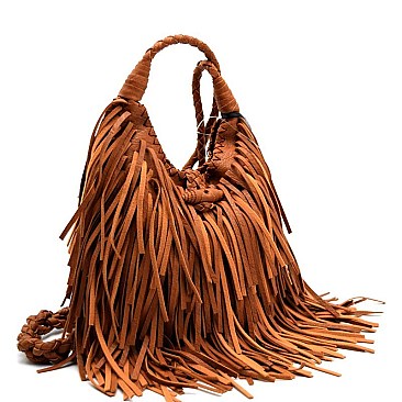 PPC3713-LP Fringed Braided Strap Shoulder Bag