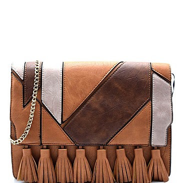 PPC5041-LP Tasseled Patchwork Clutch Crossbody