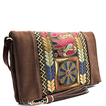 PPC5153-LP Aztec Embroidered Suede Clutch Messenger