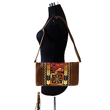 PPC5153-LP Aztec Embroidered Suede Clutch Messenger