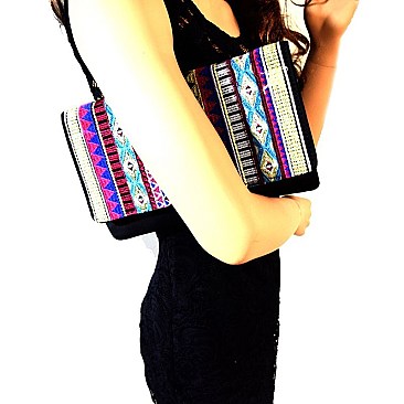 PP5171-LP Aztec Theme Embroidery Suede Flap Clutch