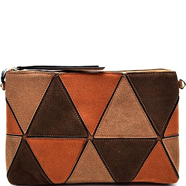 PPC5206-LP Geometry Patchwork Felt-Suede Zip-top Clutch