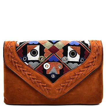 PPC5208-LP Embroidery Felt-Suede Envelope Clutch