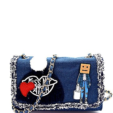 PPC5286-LP Emoji Patch Pom Pom Vintage Denim Cross