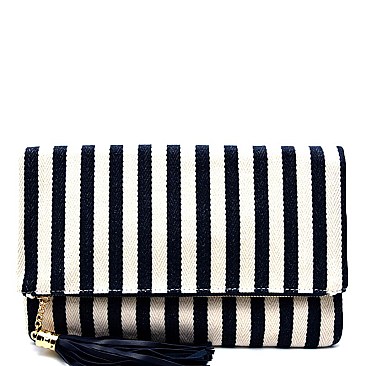 Stripe Print Canvas Cute Clutch