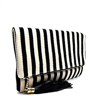 Stripe Print Canvas Cute Clutch