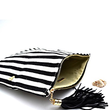 Stripe Print Canvas Cute Clutch