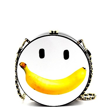 PPC5353-LP Banana Smiley Face Novelty Round Hard Clutch Cross Body