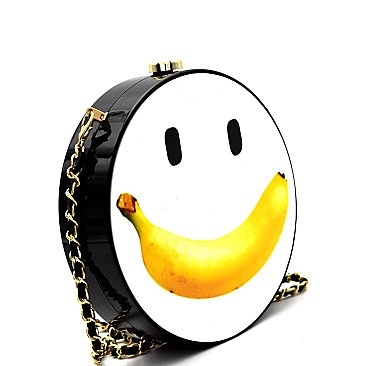 PPC5353-LP Banana Smiley Face Novelty Round Hard Clutch Cross Body