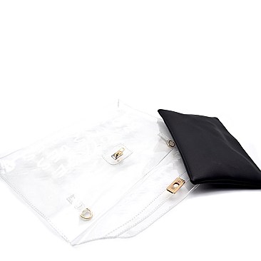 PPC5355-LP Letter Print 2 in 1 Clear Oversized Clutch