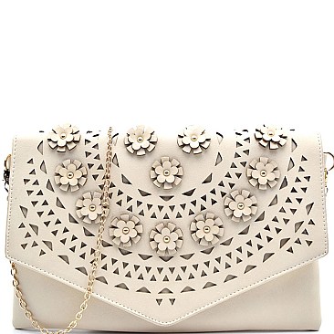 PPC5407-LP Flower Embellished Laser-Cut Detail Clutch