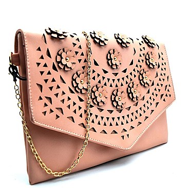 PPC5407-LP Flower Embellished Laser-Cut Detail Clutch