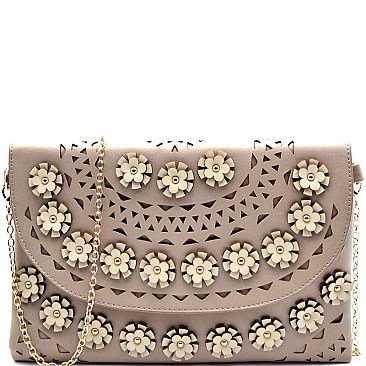 PPC5408-LP Flower Embellished Laser-Cut Detail Clutch