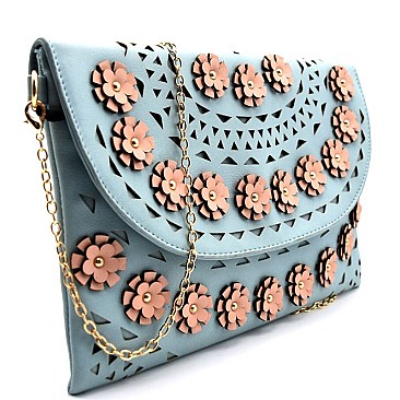 PPC5408-LP Flower Embellished Laser-Cut Detail Clutch