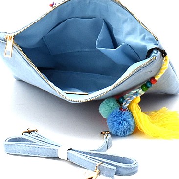 PPC5472-LP  Tread Tassel Accent Embroidery Ethnic Denim Clutch Cross Body