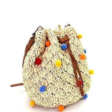 PPC5512-LP Colorful Puff Ball Accent Bohemian Shoulder Bag