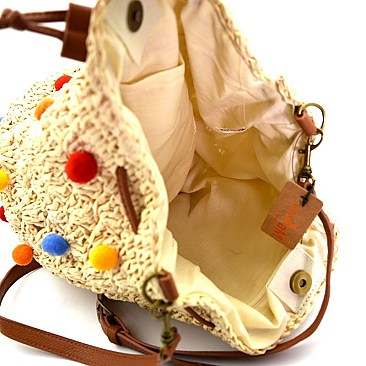 PPC5512-LP Colorful Puff Ball Accent Bohemian Shoulder Bag