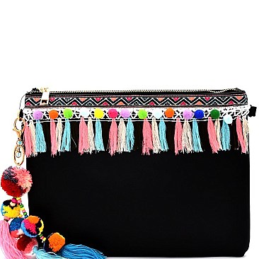 PPC5600-LP Colorful Puff Ball Thread Tassel Accent Clutch